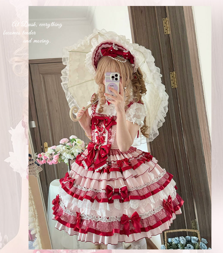 Sakurahime~Ribbon Strawberry~Sweet Lolita JSK and BNT with Old School Lolita Style 42537:744363