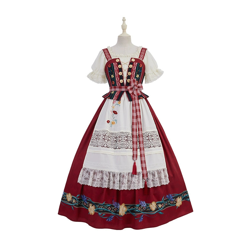 Nikki Tomorrow - Goose Pleasure - Country Lolita Red JSK Dress Apricot Shirt 38306:582504