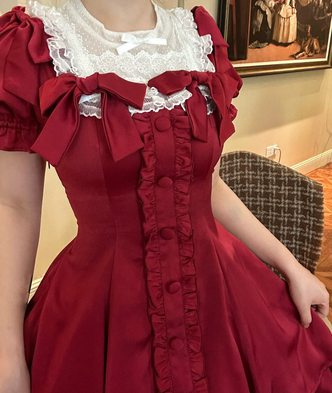 Sweet Wood~Plus Size Lolita OP Dress Summer Dress S Short version-wine red OP 