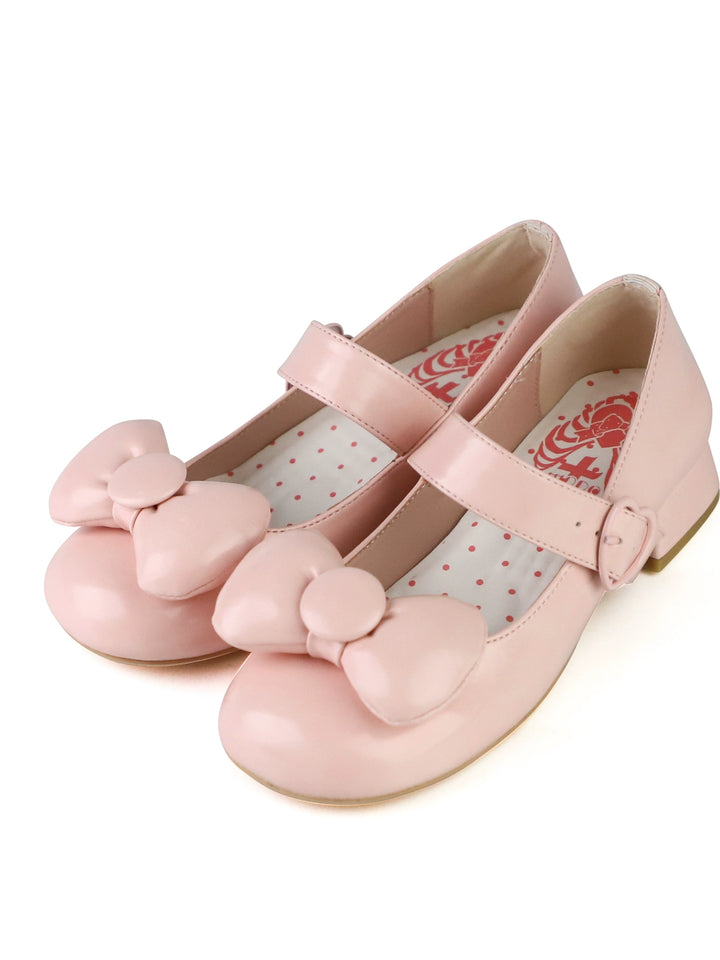 MODO - Showa Kaleidoscope - Kawaii Lolita Solid Shoes With Cute Round Toe and Bow Light Pink 35
