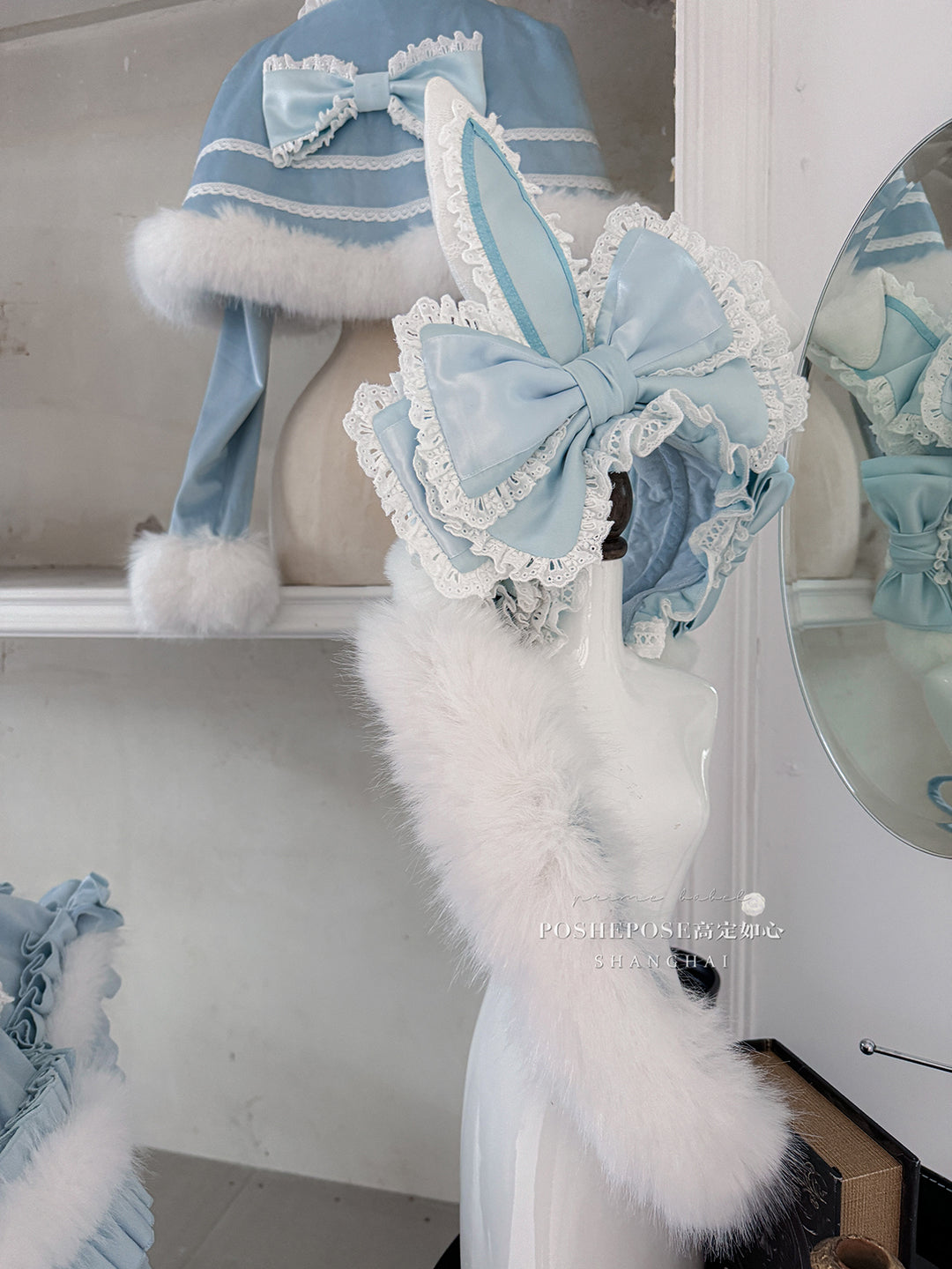 POSHEPOSE~Chuling Swan Lake~Sweet Lolita JSK Set Velvet Blue Dress for Prom 42865:755865