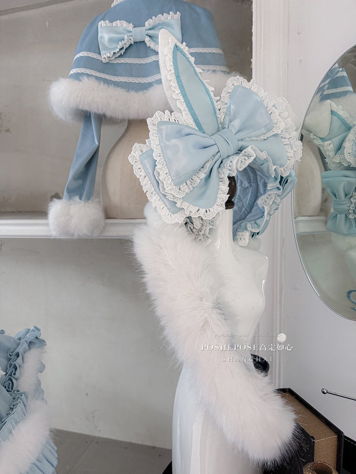 POSHEPOSE~Chuling Swan Lake~Sweet Lolita JSK Set Velvet Blue Dress for Prom 42865:755865