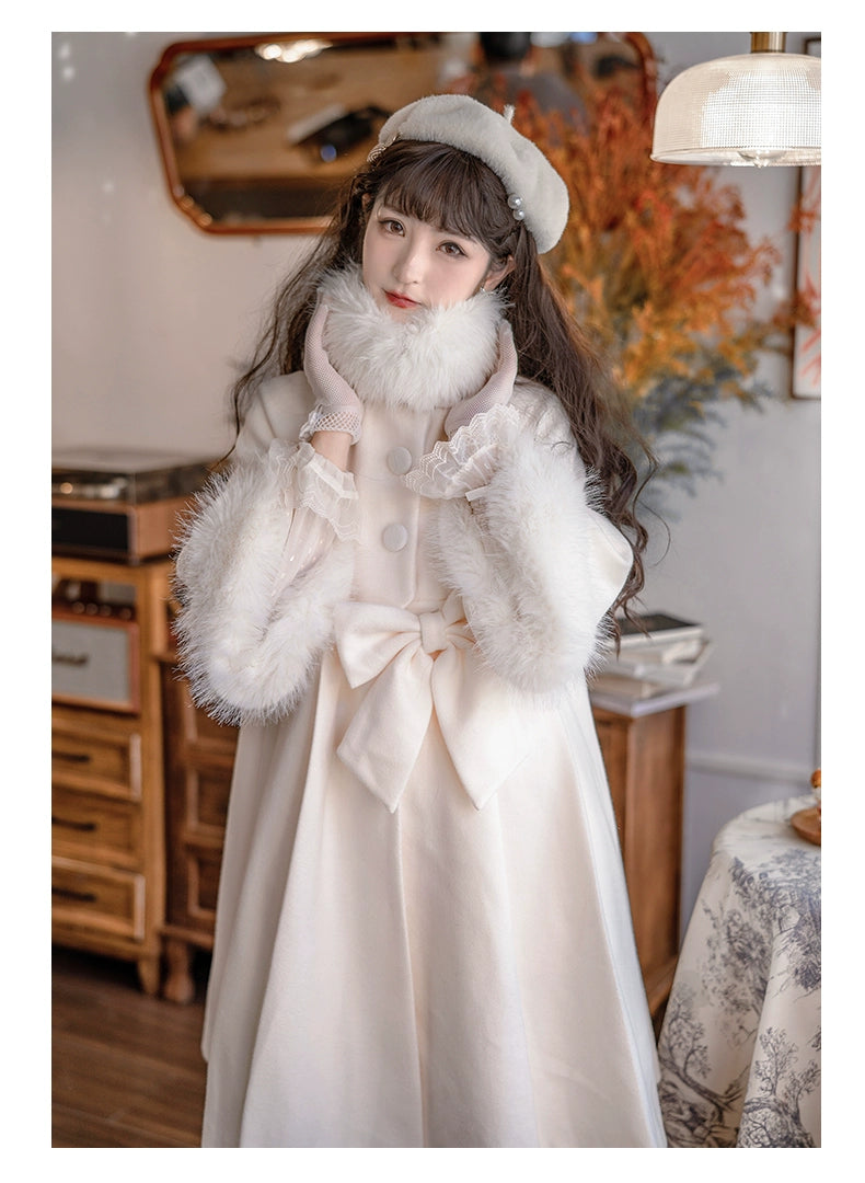 Urtto~Snowflake~Elegant Winter Lolita Thick Coat Fur Collar and Cuffs   