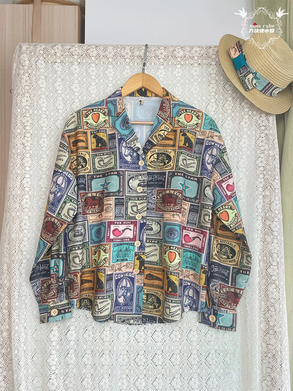 Miss Cube - Antique Label - Retro Lolita Shirt American Customized Loose Print Blouse