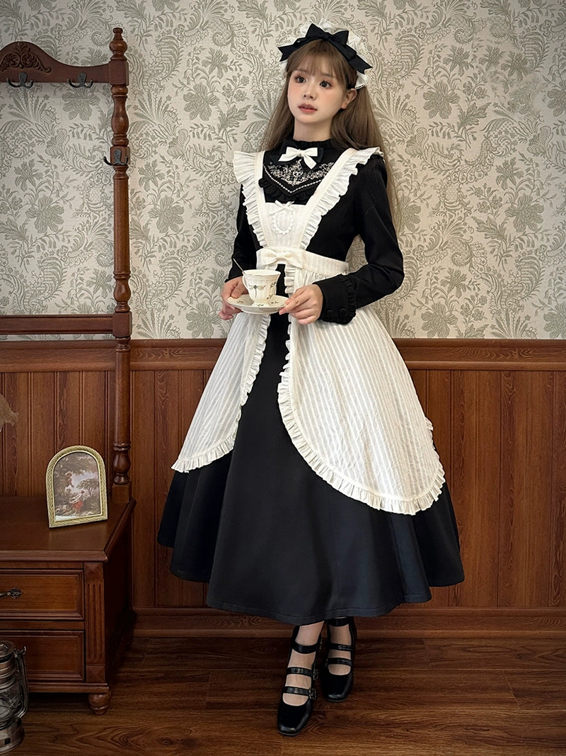 (BFM)Alice Girl~Black Lolita OP Dress Embroidered Winter Dress   