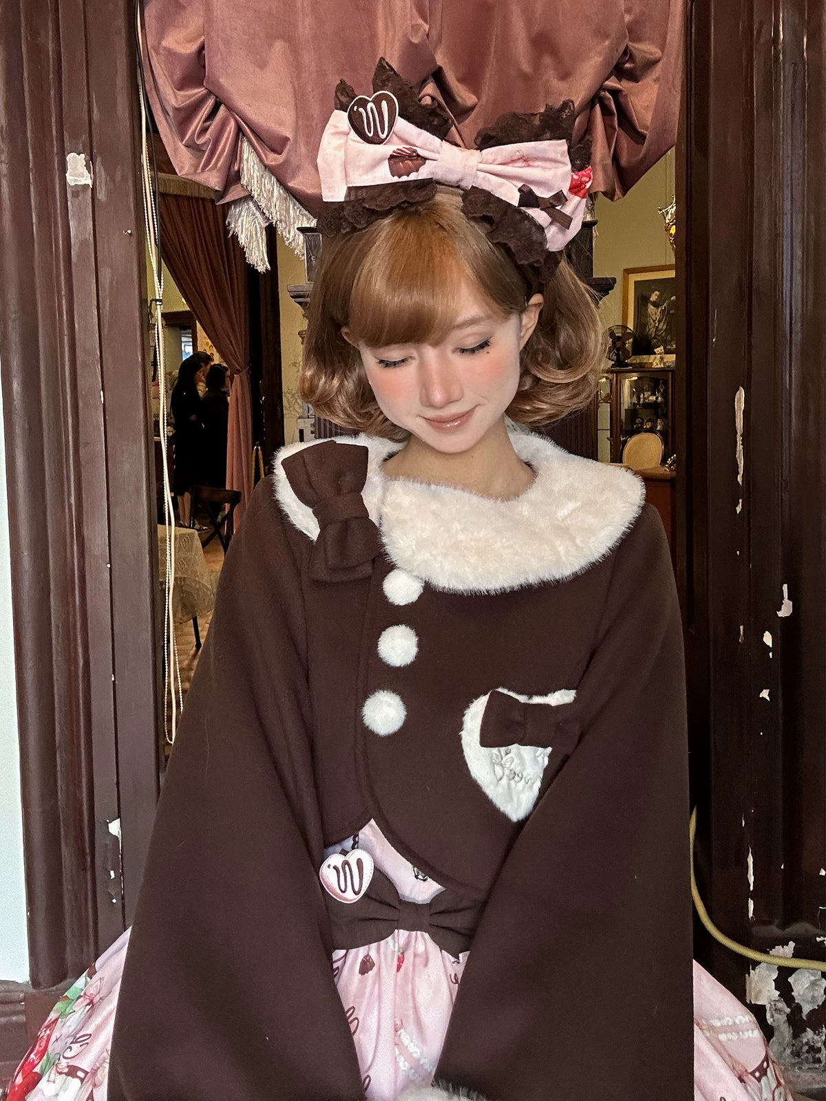 Rabbit Heart Knot - Sweet Lolita Winter Short Coat, Detachable Bunny-Ear Collar 45891:866913