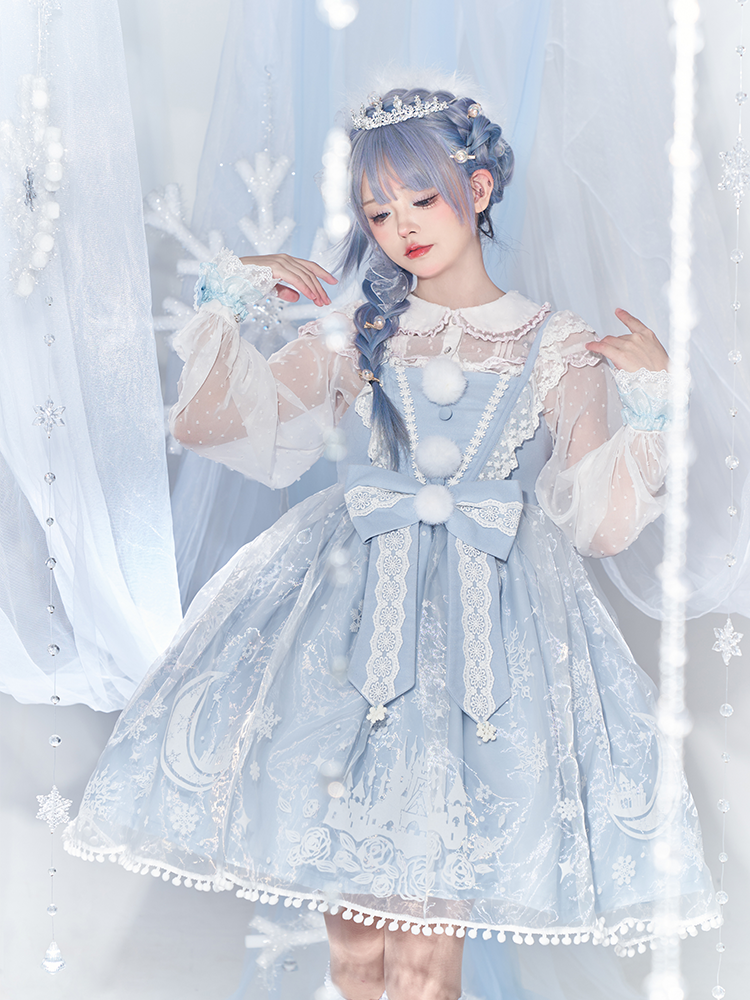 To Alice~Snow Moon Castle~Sweet Lolita Jumper Dress Set Christmas Plush Cape   