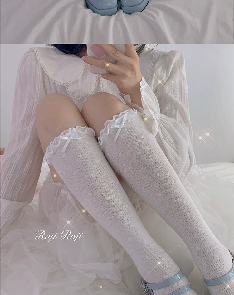 Roji Roji~Sweet Lolita Socks Cute Cotton Lolita Stockings Polka Dot   