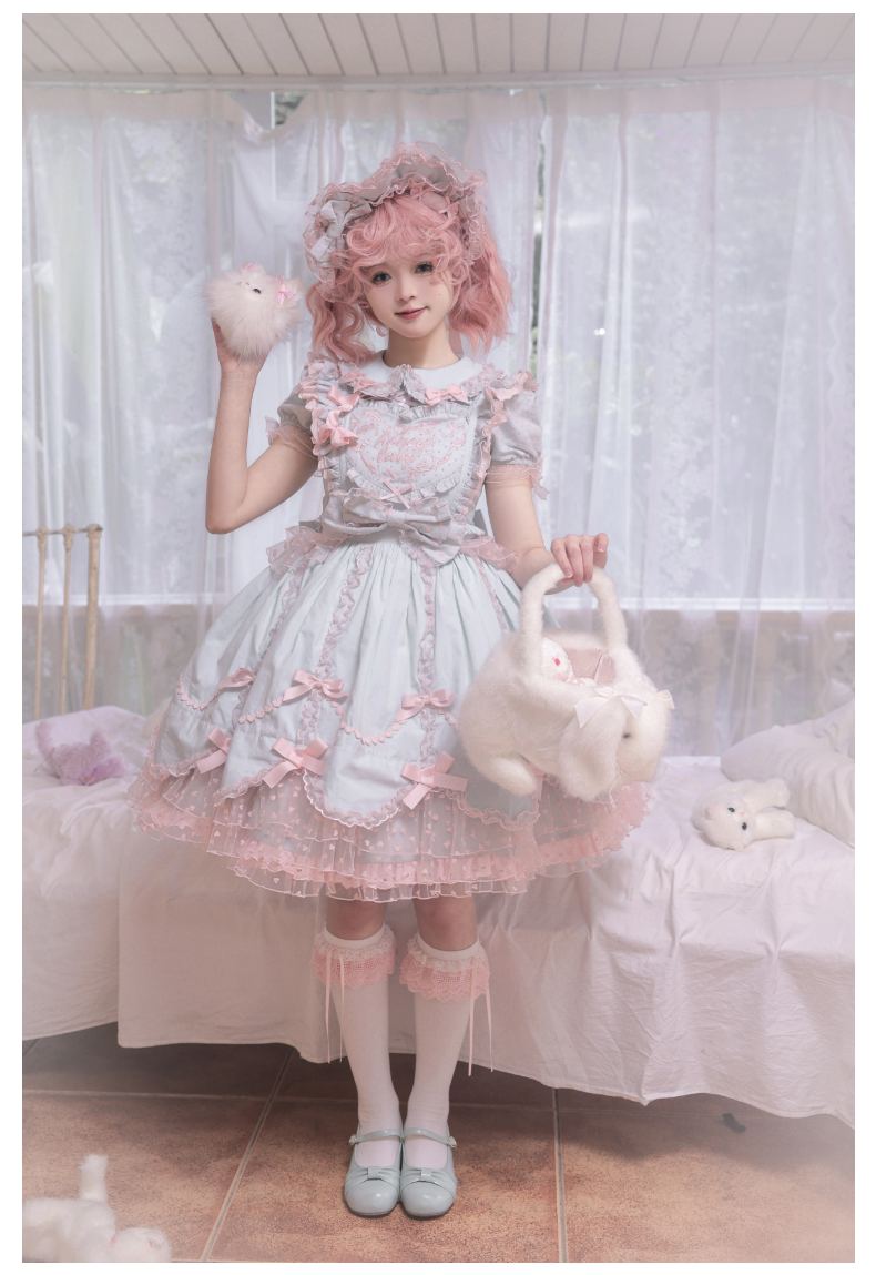 (BFM)The Seventh Doll~Sweet Diary SP~Vintage Lolita Jumper Dress Petal-like Hem JSK Headdress Set   