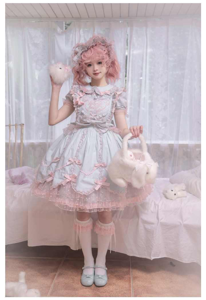 (BFM)The Seventh Doll~Sweet Diary SP~Vintage Lolita Jumper Dress Petal-like Hem JSK Headdress Set   