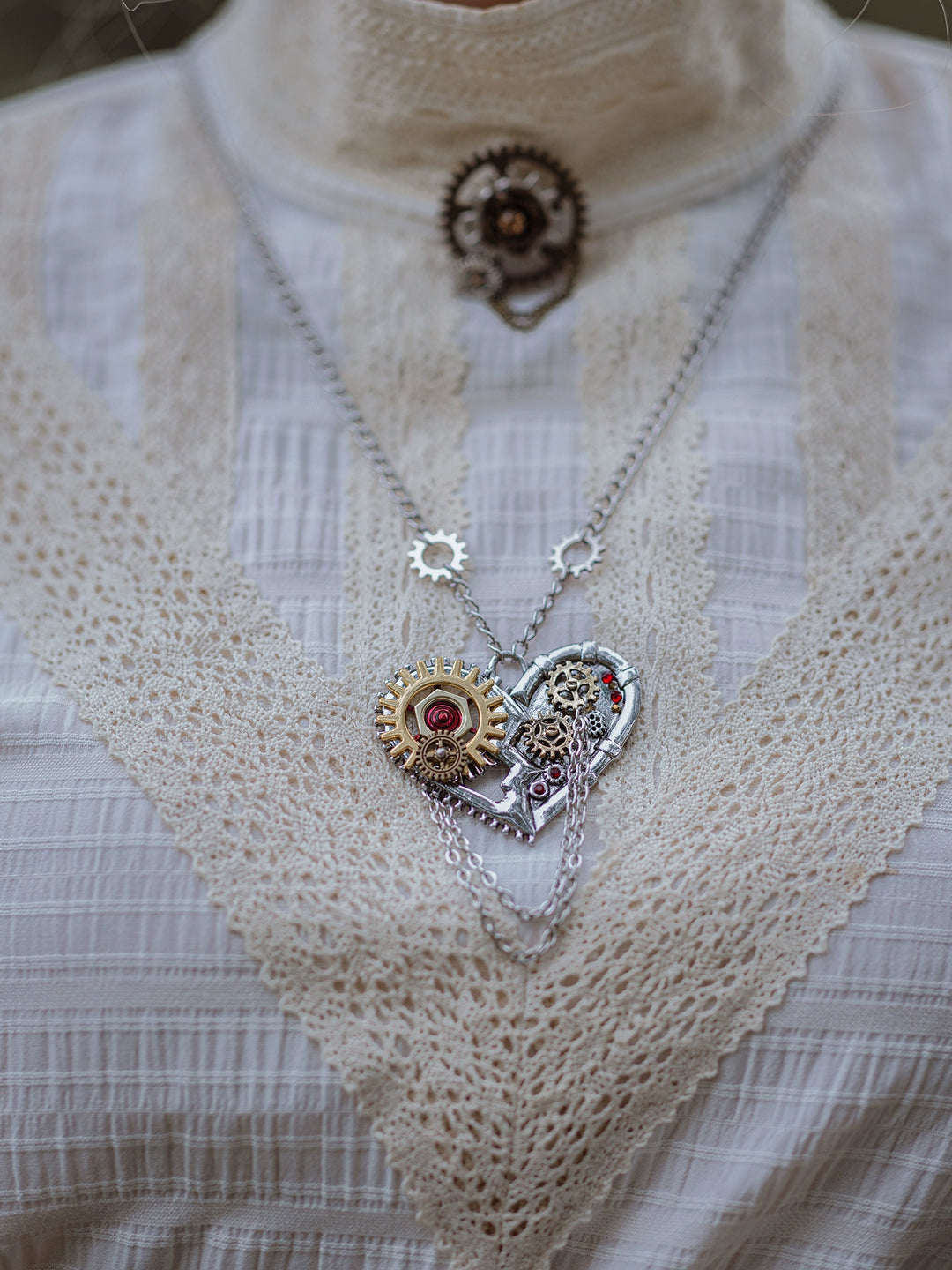 (BFM)Mr. Yi's Steam Continent~Punk Lolita Necklace Silver Heart-shaped Necklace   