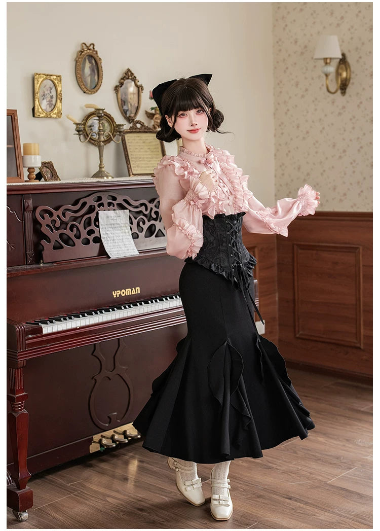 Blake - Boning Gothic Lolita Mermaid Skirt, Lifted-hem SK