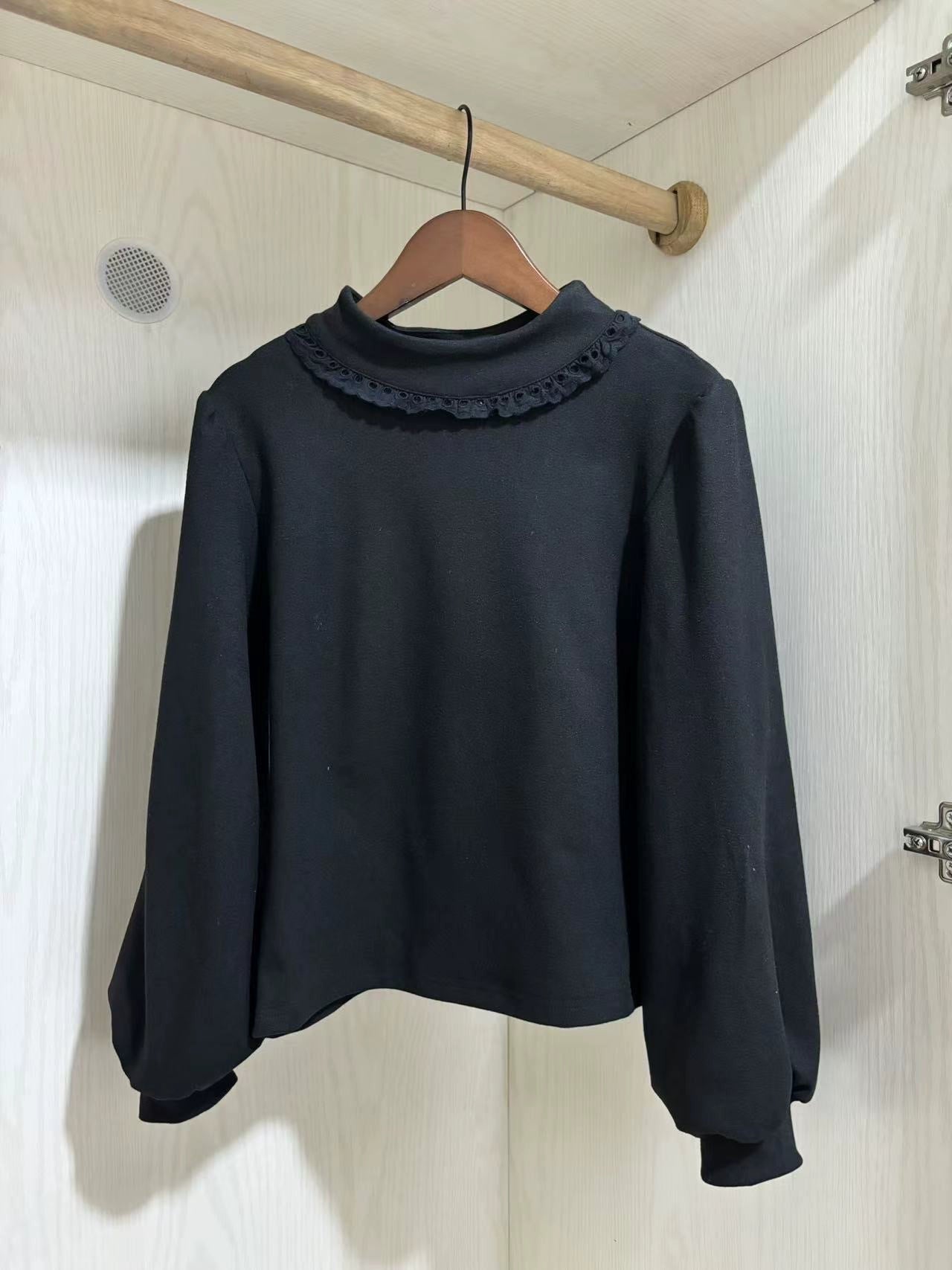 MeowMeow - Winter Lolita Top Autumn Winter Puff sleeve Innerwear S Black
