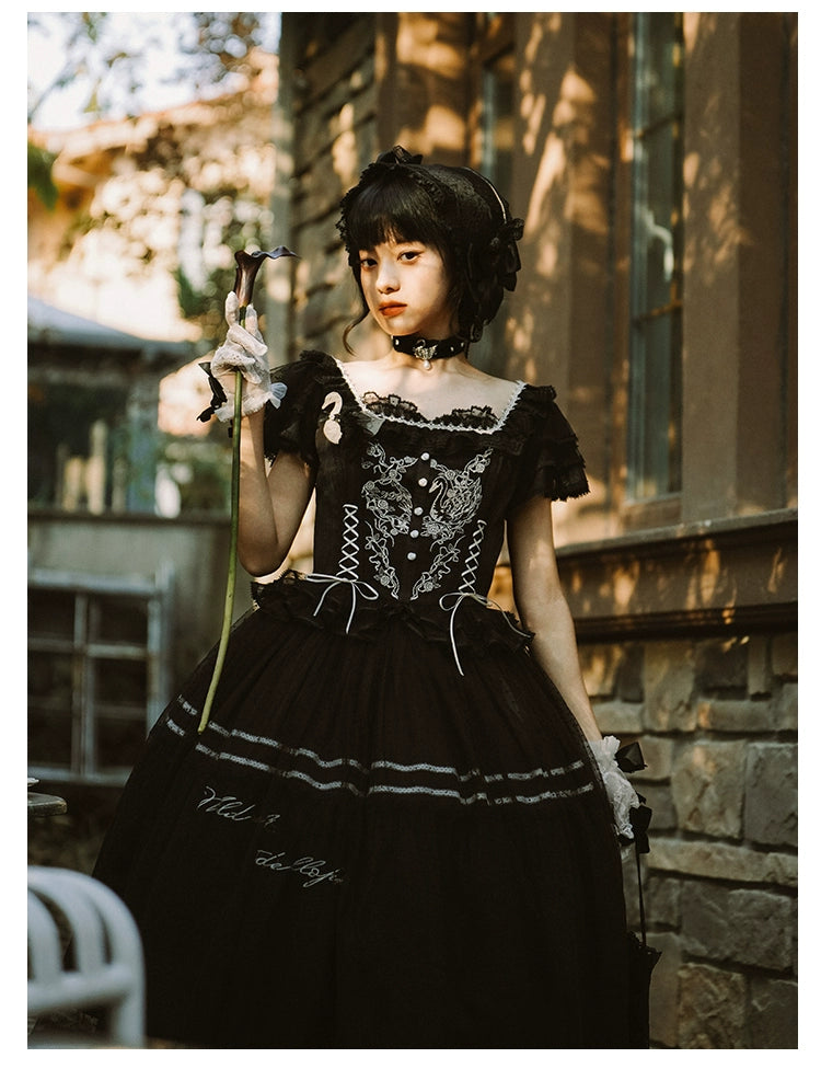 Nuit De Cellophane~Wild Swan~Elegant Lolita Dress Suit with Swan Embroidery