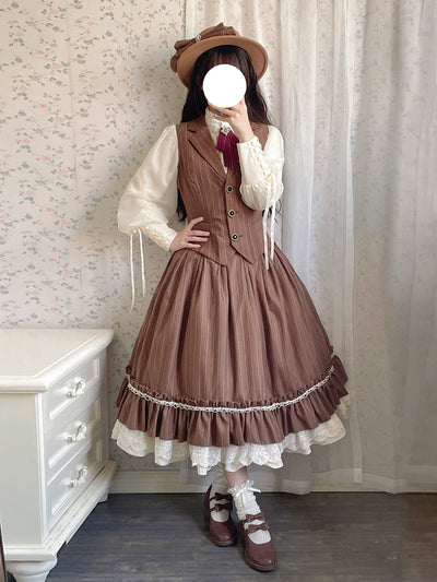 Miss Point~Rose Doll~Elegant Lolita Striped Fishbone Skirt   