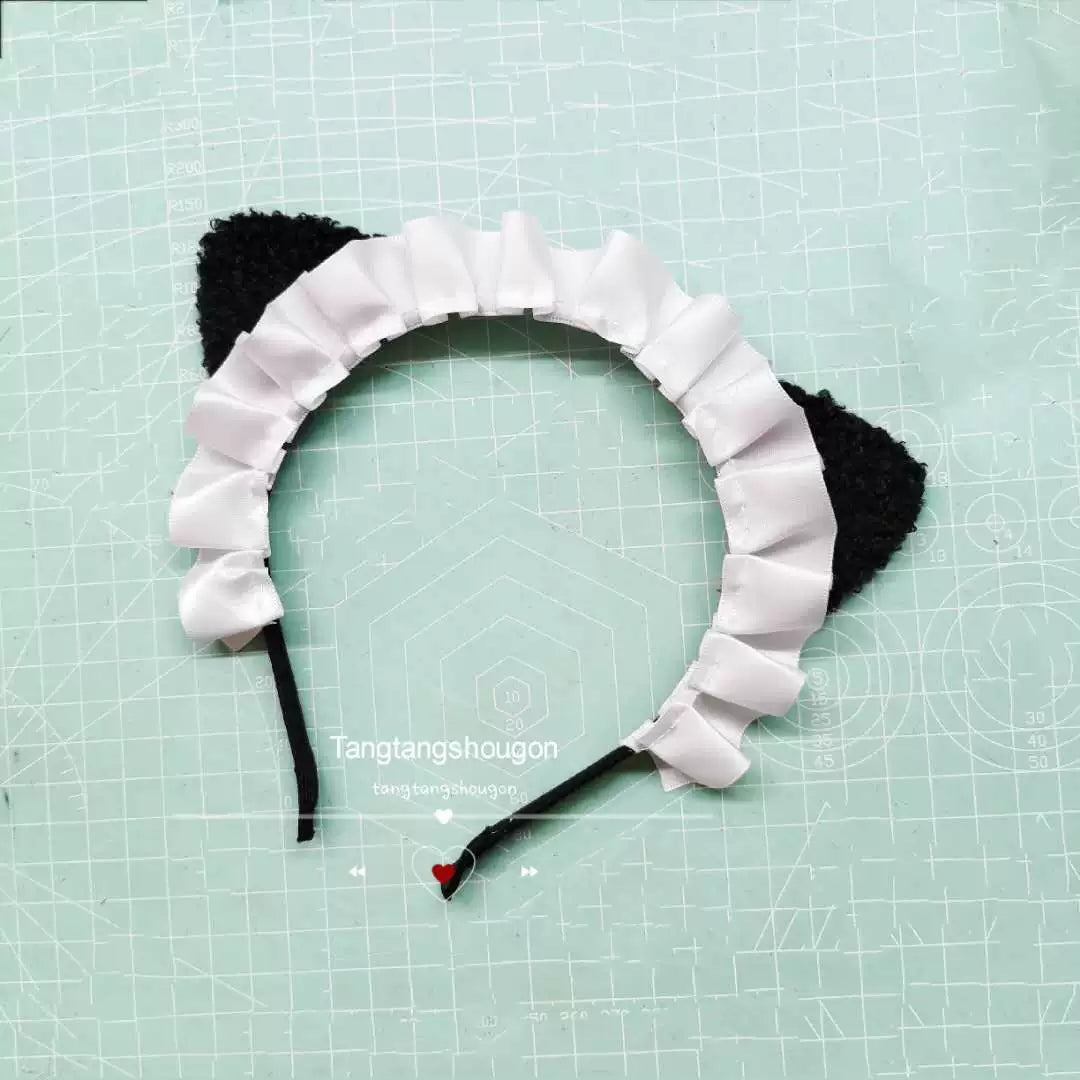 Handmade Sugar Time~Maid Lolita Cat Ear KC Kawaii Hairband Black cat ears  