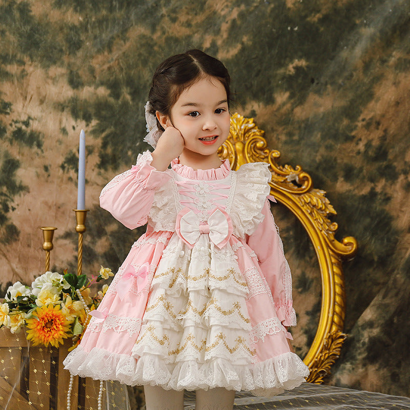ZIIVAXXY Lolita~Pink Kid Lolita Dress Spanish Style Puffy OP Pink 80cm 