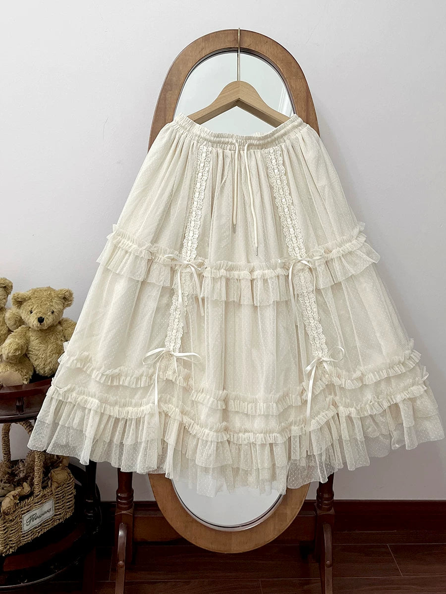 Lolita Adjustable Length Underskirt with Tulle Layers One Size Beige