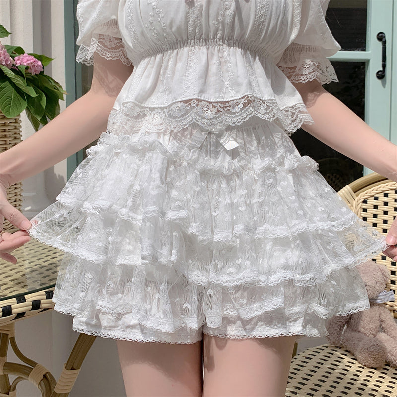 Sugar Girl - Daily Lolita Bloomers Floral Cotton Summer Leggings One Size White -high quality