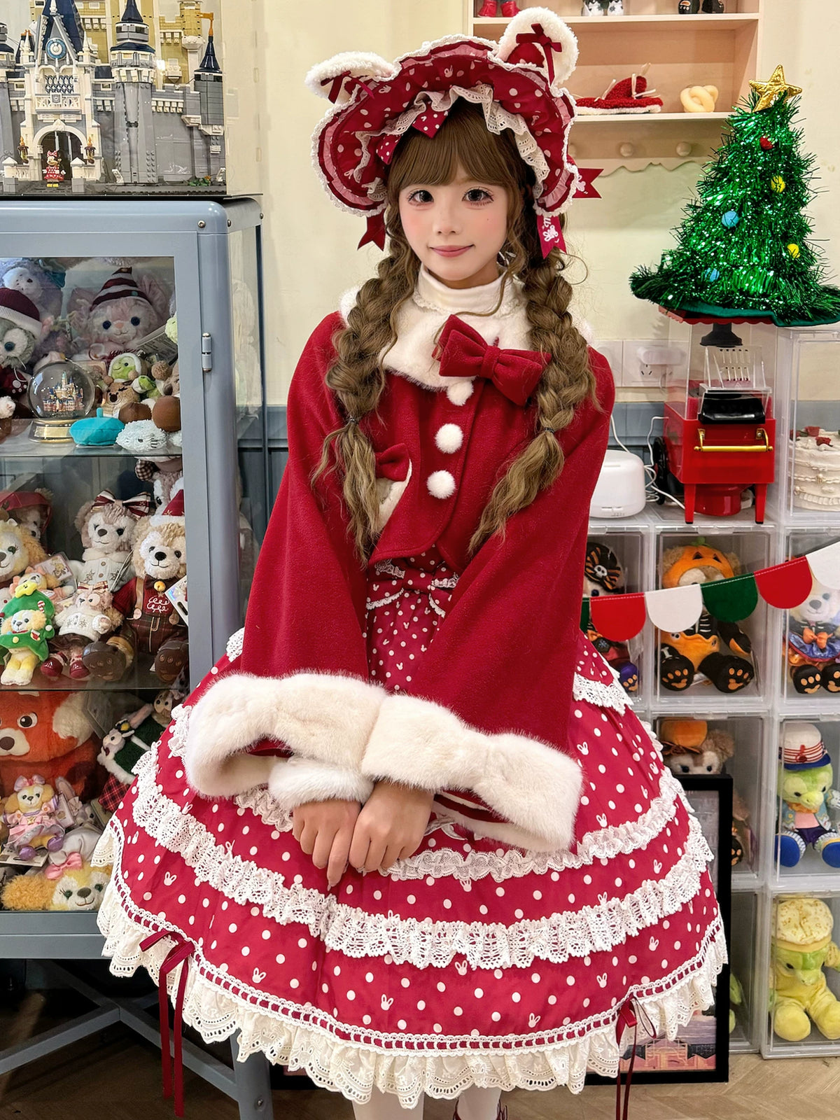 Rabbit Heart Knot - Sweet Lolita Winter Short Coat, Detachable Bunny-Ear Collar 45891:866883