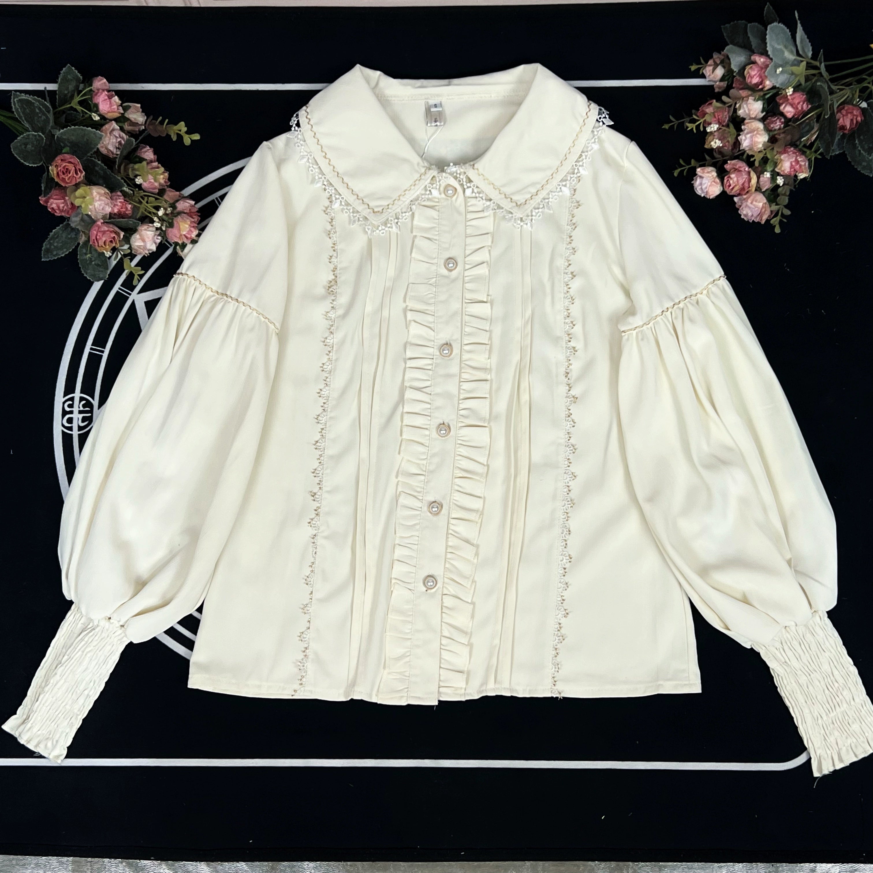 DMFS Lolita - The Heart of the Rose - Elegant Retro Lolita Skirt High Waist SK Blouse S Beige shirt-Peter pan collar