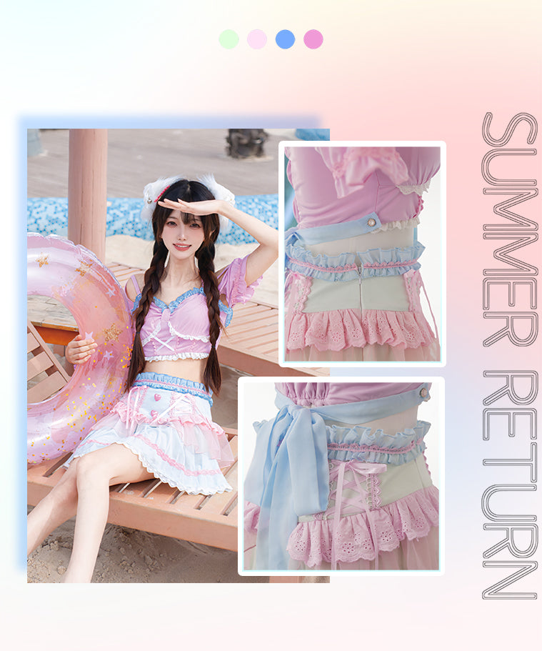 OCELOT - Sweet Lolita-inspired Two-piece Swimsuit with Removable Sleeve