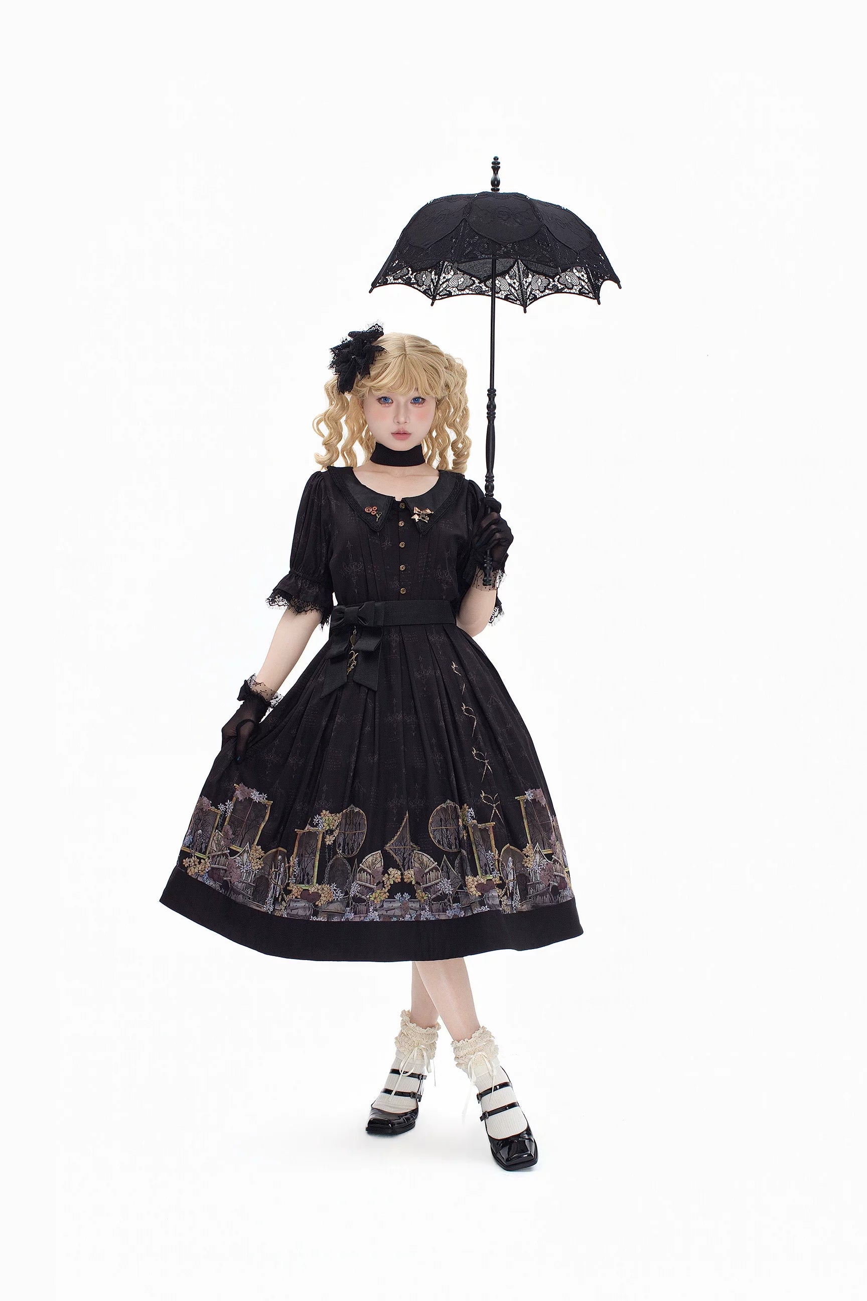 Window of Shadows - Plus Size Gothic Lolita OP & JSK, Window and Floral Print 45889:866721
