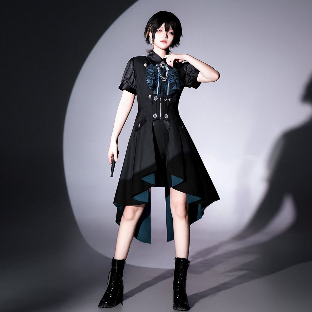 Designer's Gift - Mystique Melody - Ouji Lolita Shorts, Prince Long Vest Short-sleeved Shirt + Long Vest + Shorts + Jabot S