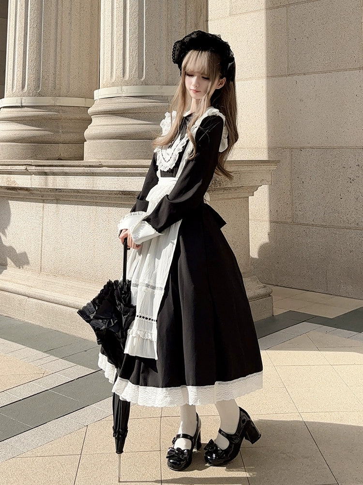 Hezi's Cat Haven~Black Cat Butler~Maid Lolita OP Dress Elegant Black and White Dress