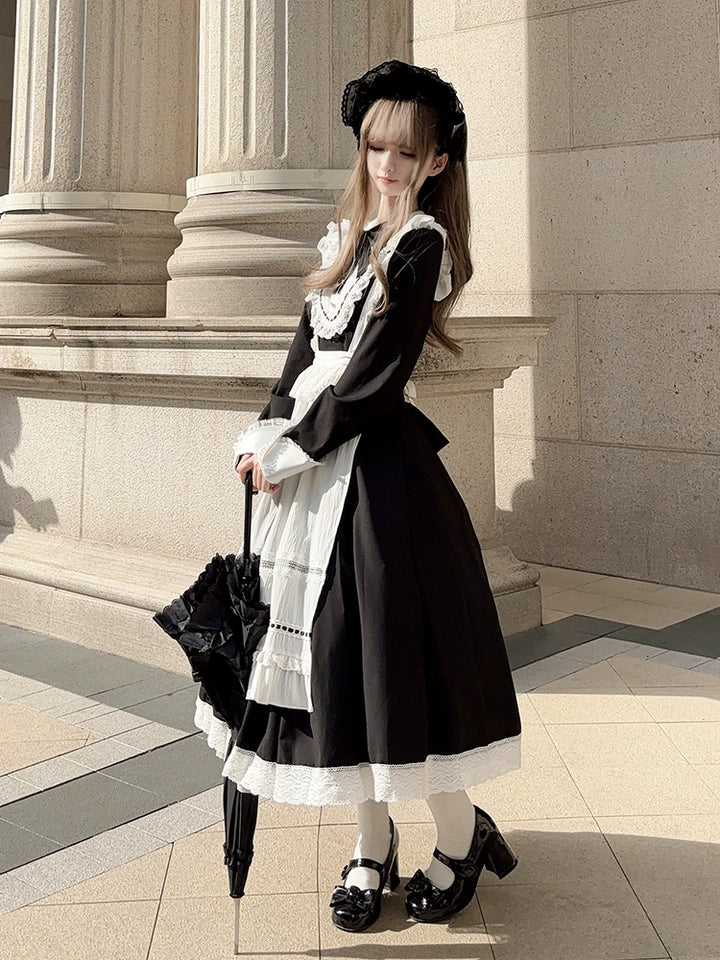 Hezi's Cat Haven~Black Cat Butler~Maid Lolita OP Dress Elegant Black and White Dress 40552:664694