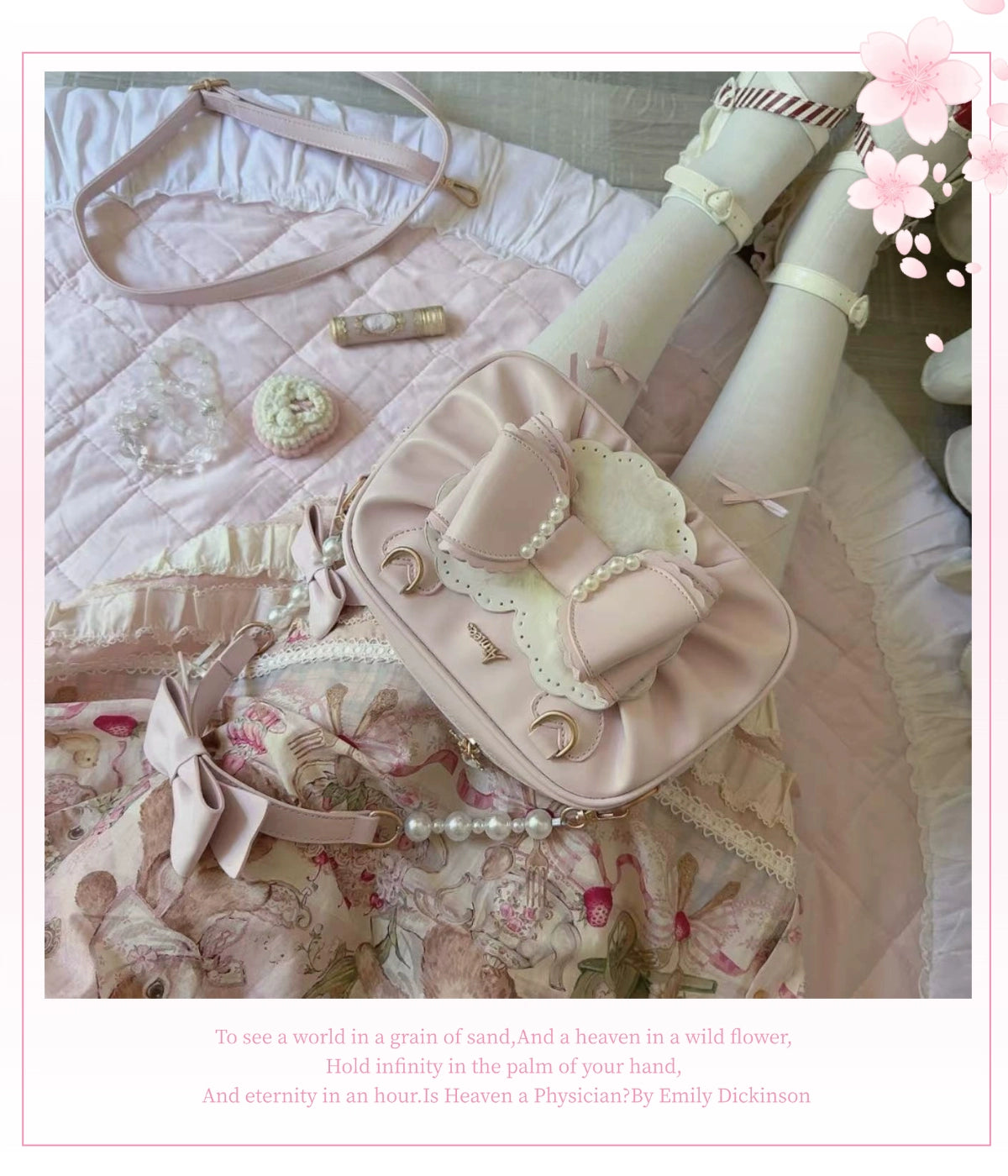 Aimee - Peach Cube Box - Sweet Lolita Pink Handbag, Bow & Pearl