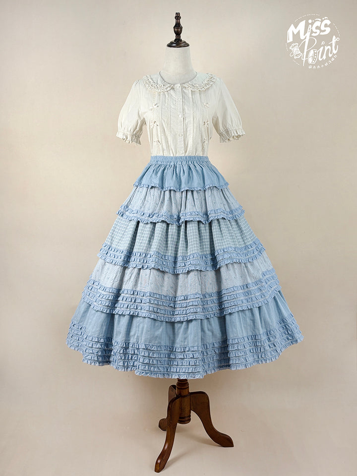 Miss Point~Garden Sunflower~Country Lolita SK Patchwork Tiered-Ruffles Skirt (L M S) 42511:742983