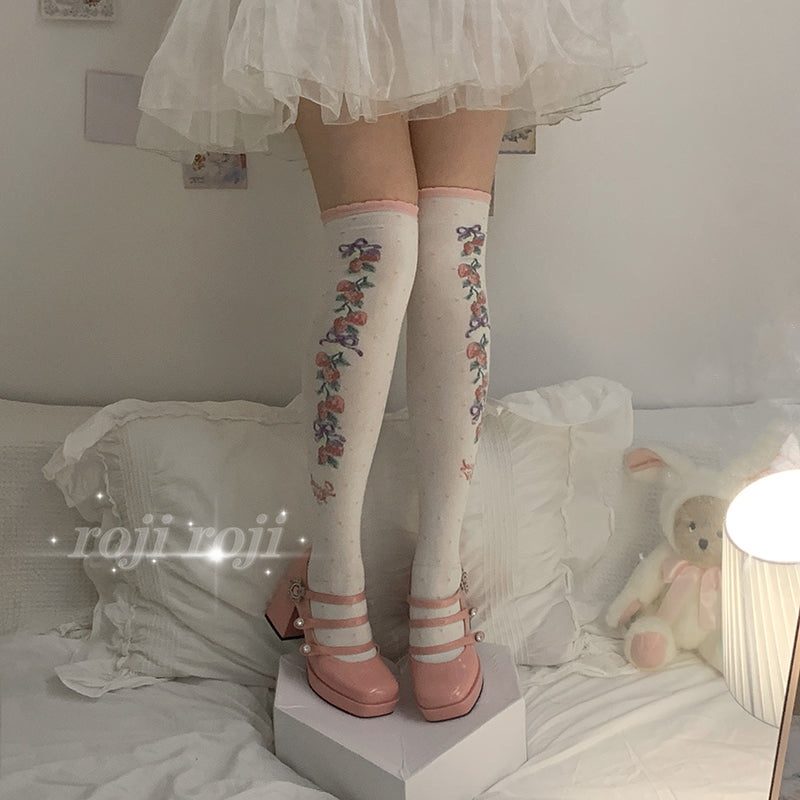 Roji Roji - Autumn Sweet Lolita Cotton Thigh-high Socks bean paste over-the-knee socks One Size
