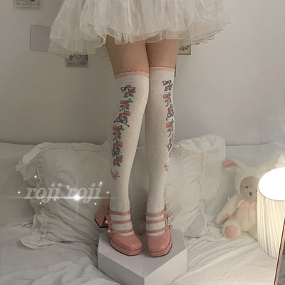 Roji Roji~Autumn Sweet Lolita Cotton Thigh-high Socks bean paste over-the-knee socks free size 