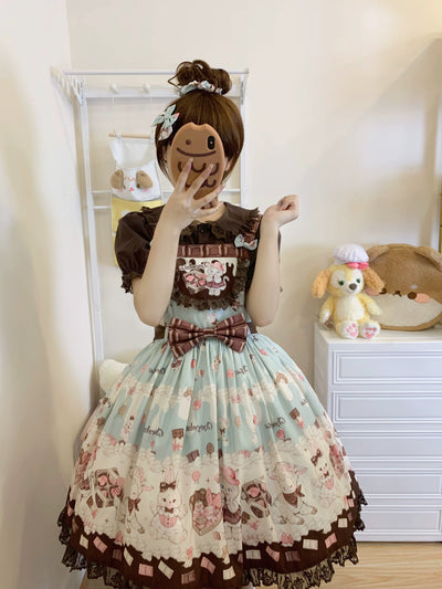 (BFM)TwilightCrush~Heartbeat Miao Qiao~Kawaii Lolita Salopette Summer Cat Print Dress   