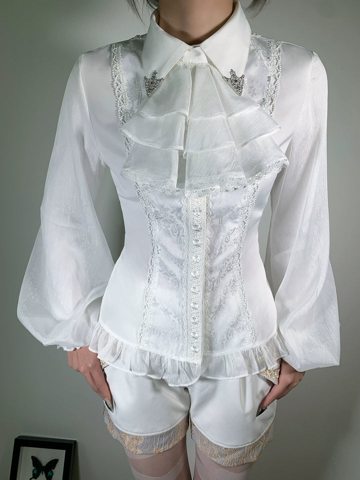 Little Dipper~Silver Elimination~Ouji Lolita Blouse with Long Sleeves and Jabot