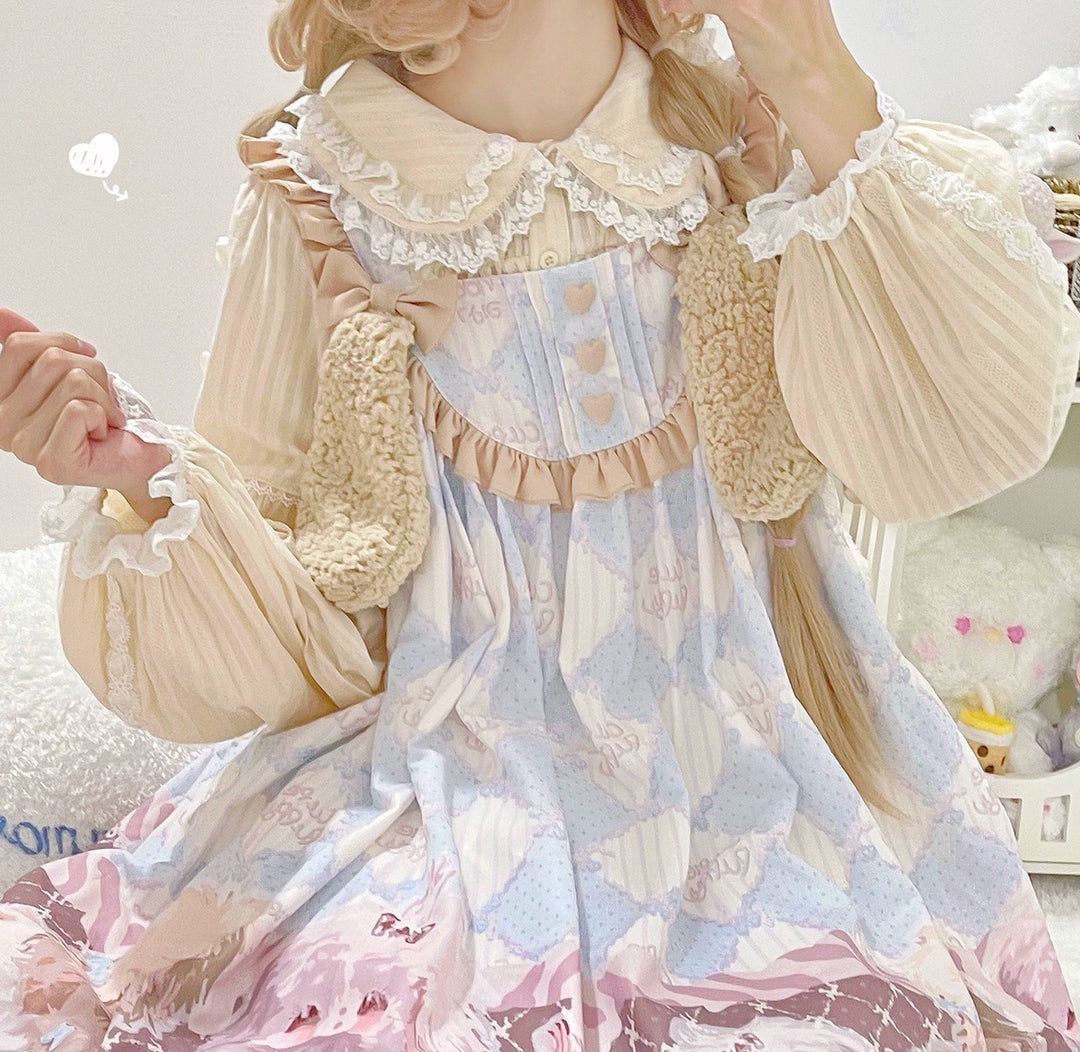 DMFS Lolita~Sweet Lolita Shirt Doll Collar Blouse High-waisted   