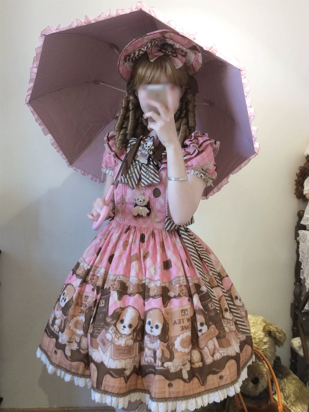 Babyblue~Dog Bakery~Old School Lolita OP Dress Sweet Dress with Accessories