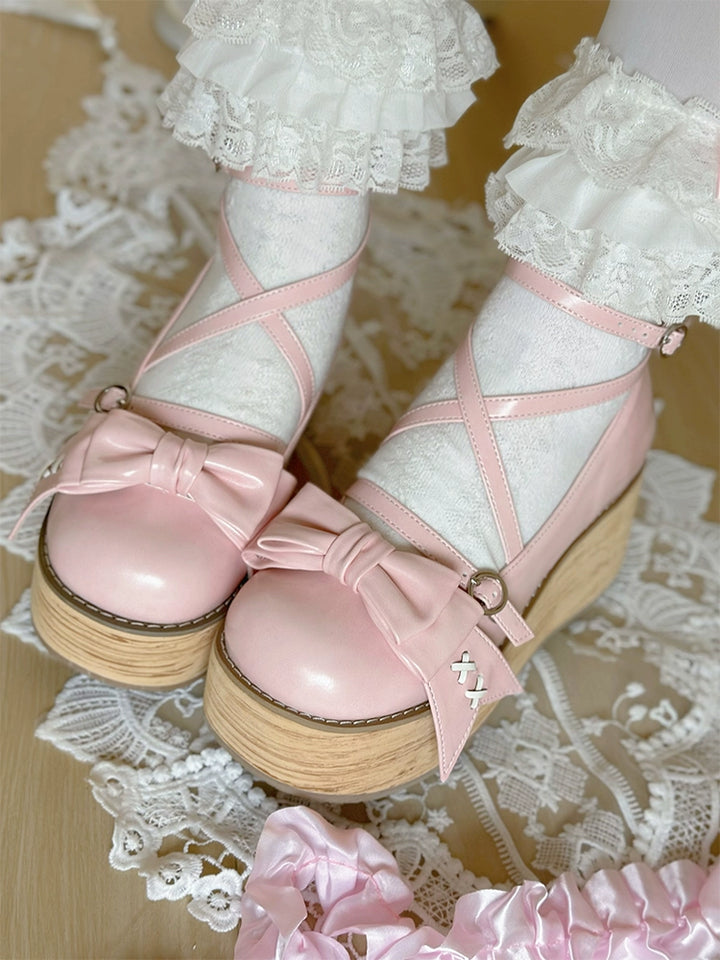 SeeYou~Sweet Cake~Sweet Lolita Platform Shoes Wood Grain