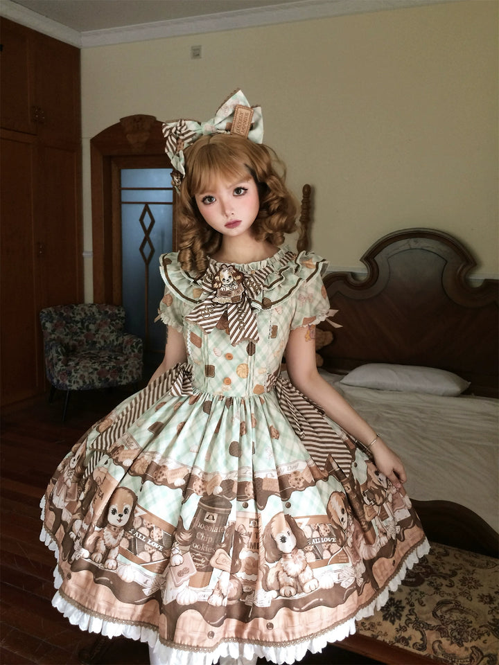 Babyblue~Dog Bakery~Old School Lolita OP Dress Sweet Dress with Accessories