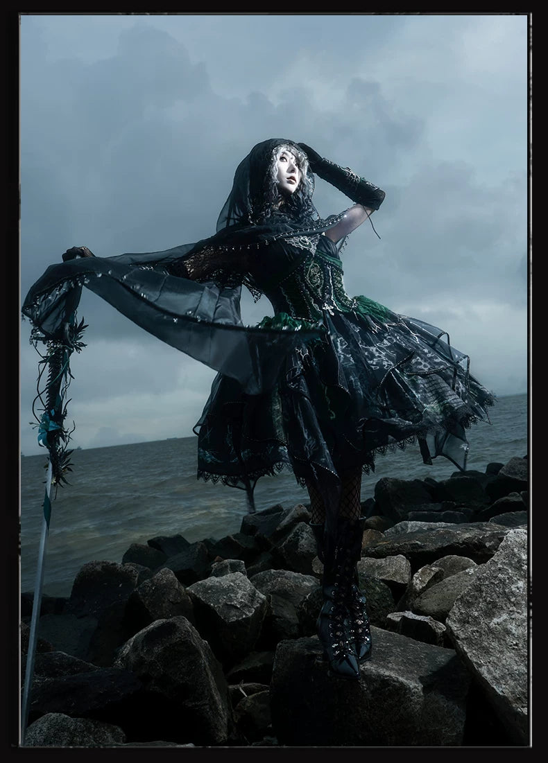 Bone Dragon - Gothic Lolita Corset JSK Dress Set with Embroidery (2XL L M S XL XS / Pre-order) 45654:856829