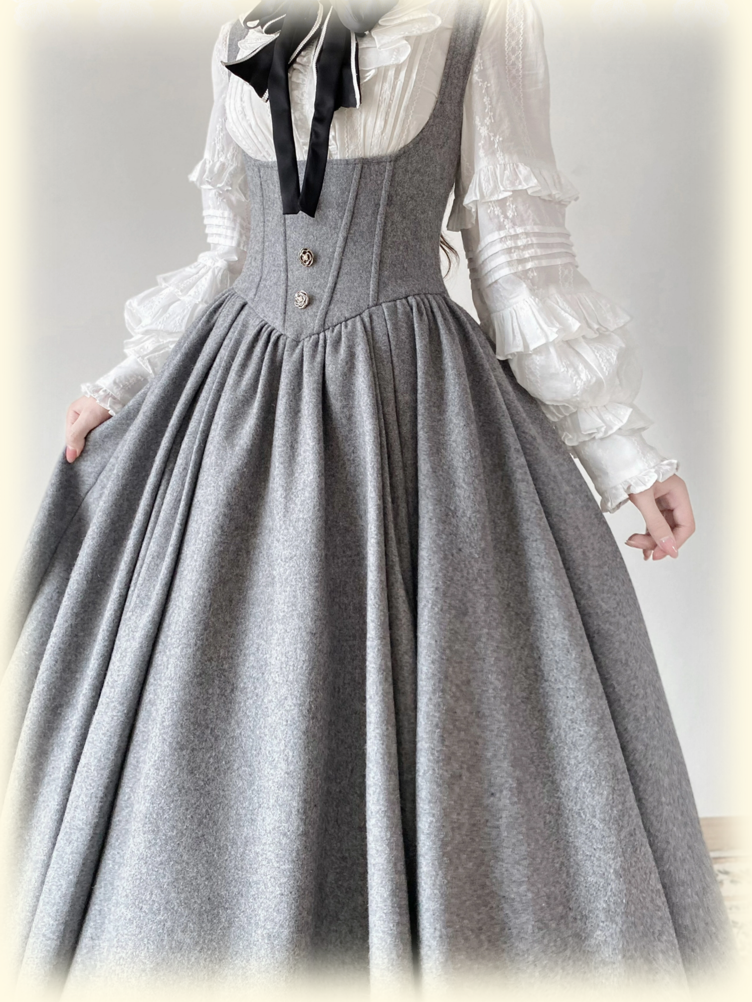 Wand Not for Your Lover - Wool Classic Lolita Bust Supporting JSK, Embroidered Shirt