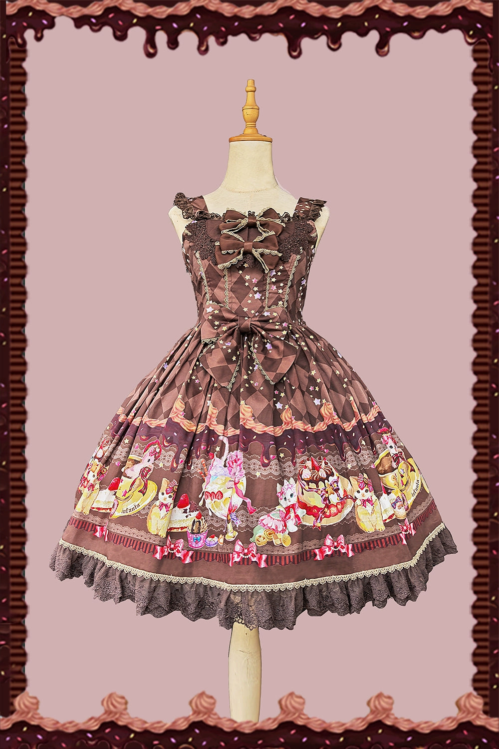 Infanta - Cream Meow - Sweet Lolita JSK, Cat Print (L M S XL) 43769:784928
