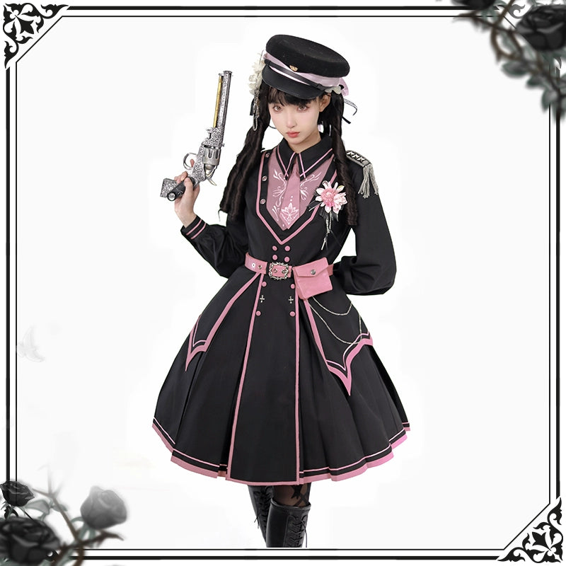 (BFM)Chunlv Lolita~Dark Pink Military Lolita OP Dress Lolita Cloak   