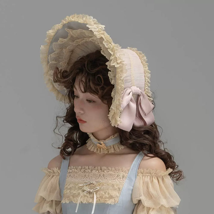 JS Lolita~Paris Holiday~Elegant Lolita Bonnet Choker Lolita Accessories(Not Sold Individually) Grey-Blue Bonnet Free size 