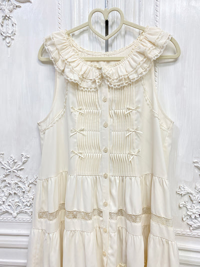 Little Dipper~Daily Lolita Hollowed-out Apron Dress Multicolors S light apricot ( sleeveless) 