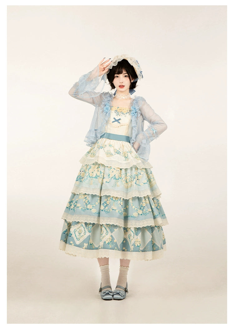 With PUJI~Flower Visage~Summer Lolita Sheer Cardigan with Rose Brooch