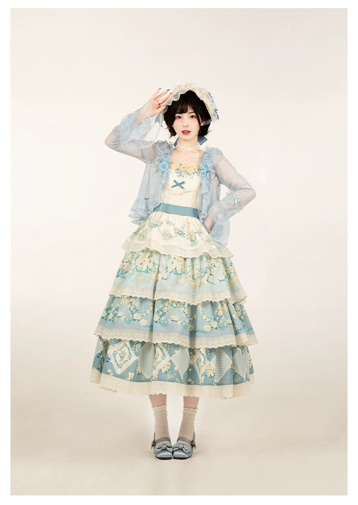 With PUJI~Flower Visage~Summer Lolita Sheer Cardigan with Rose Brooch