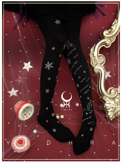Yidhra~Snow Deer Search~Winter Lolita Pantyhose Kawaii Christmas Pantyhose One size fits all Black - gorgeous style 