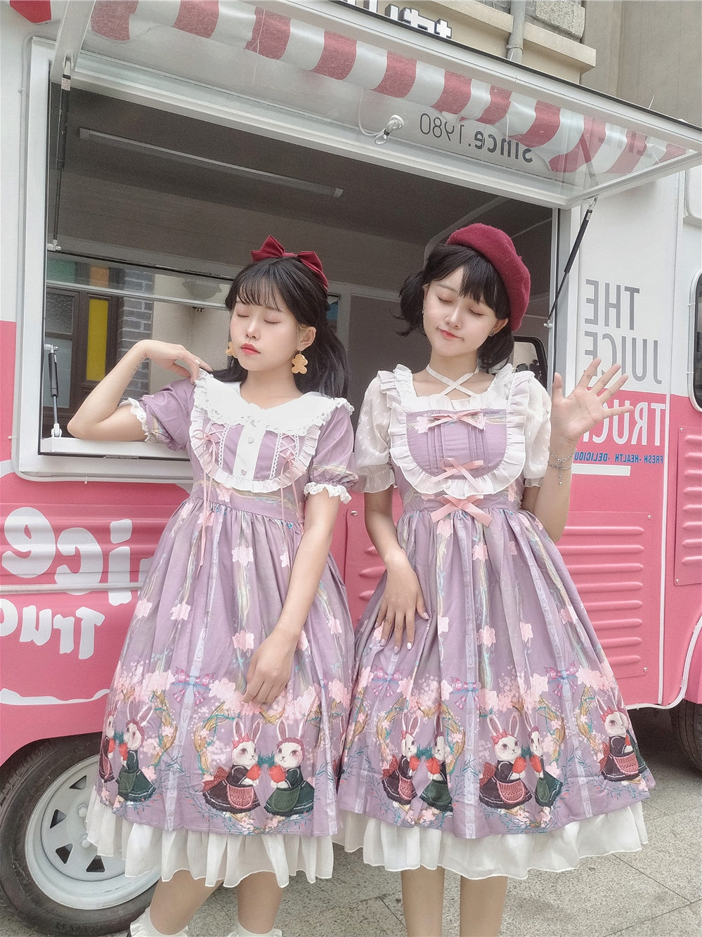 Niu Niu - Picnic Bunny Girl - Plus Size Lolita JSK Short Sleeve OP Dress 2XL Purple OP